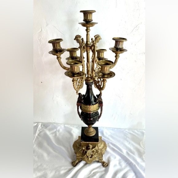 Antique  Italian Brevattato Gilt Bronze Black Marble 24” Candelabra c.1920-1940 - Picture 1 of 16